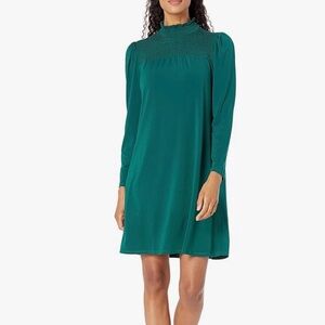 Adrianna Papell Evergreen Smocked Neck and Yoke Dress